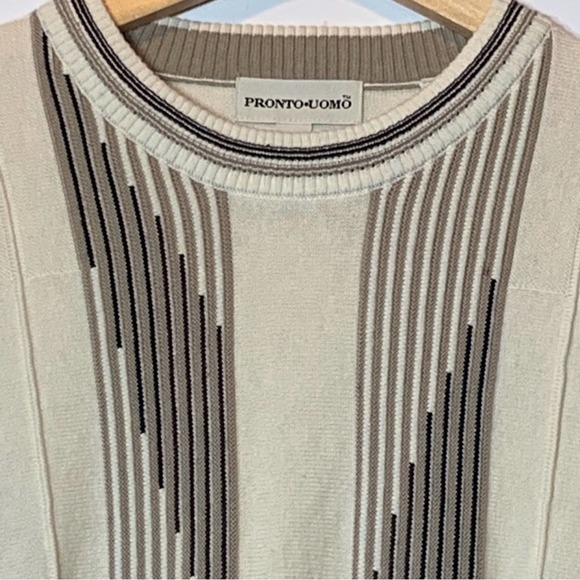 EUC Pronto Uomo Grandpa Golf Sweater Ivory Beige Striped XLT - Picture 4 of 5